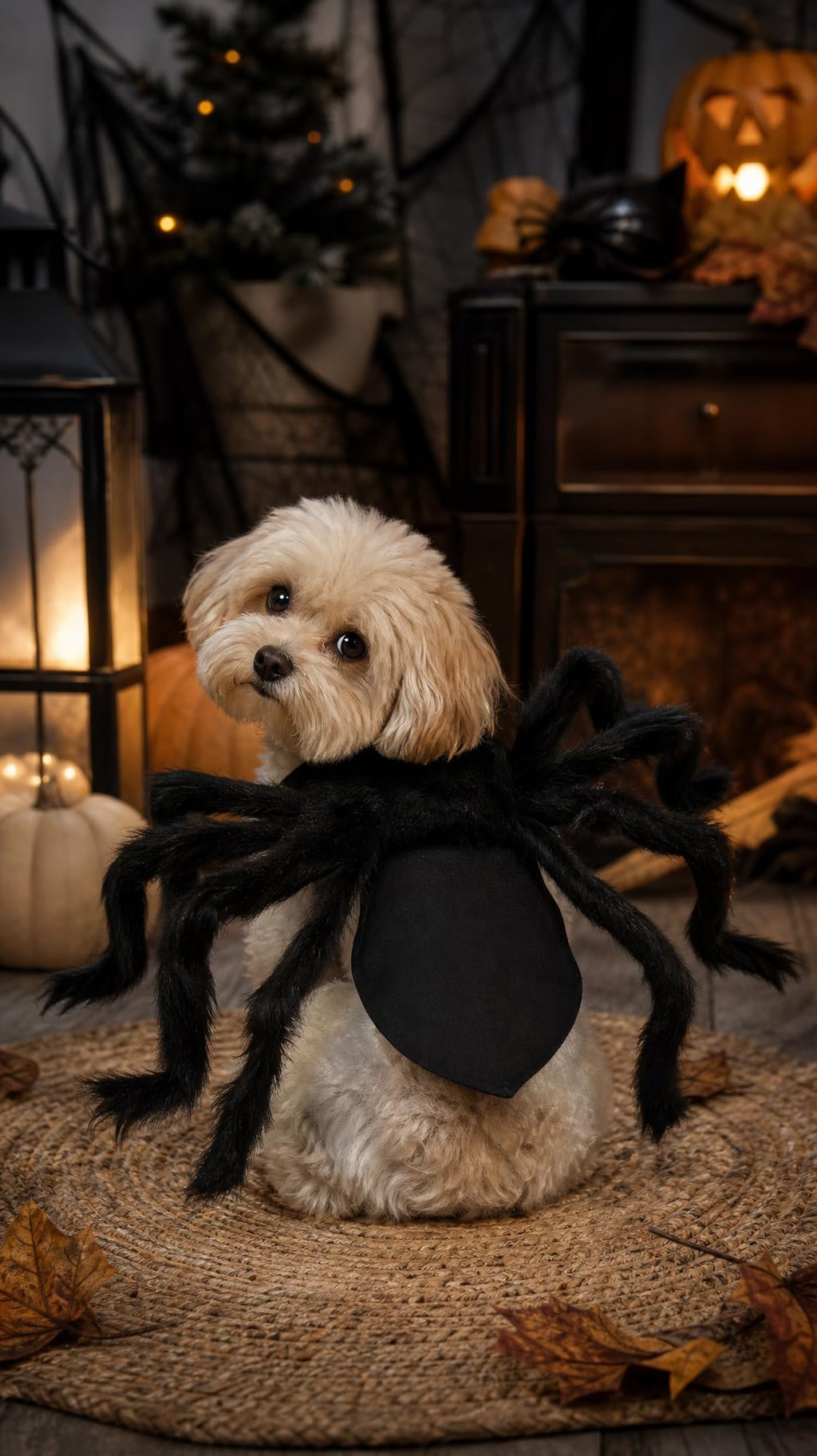 Déguisement d'Halloween pour chien et chat : costume d'araignée velue noire