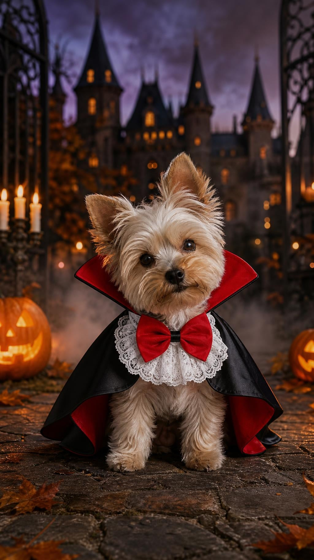 Déguisement d'Halloween pour chien et chat : cape de vampire noire et rouge avec nœud papillon